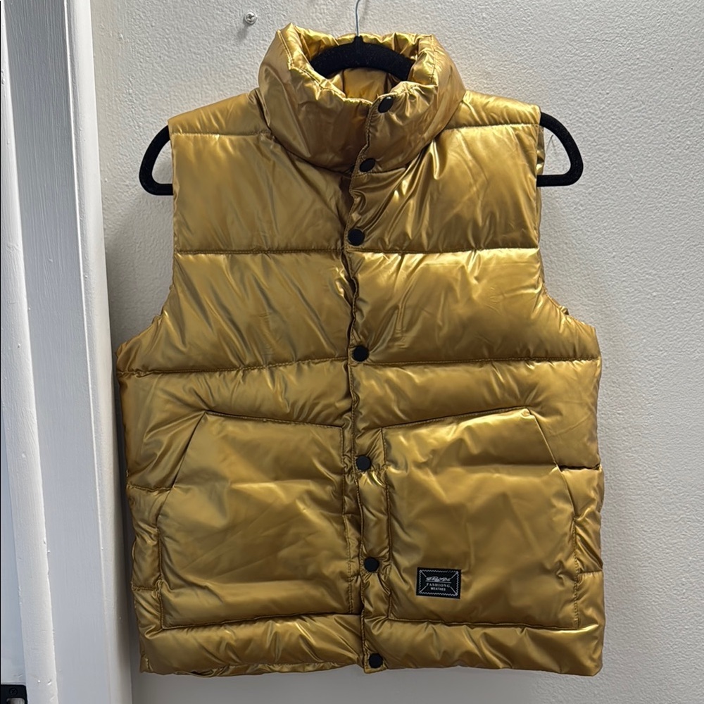 Metallic Gold Puffer Vest. Great for football games!
